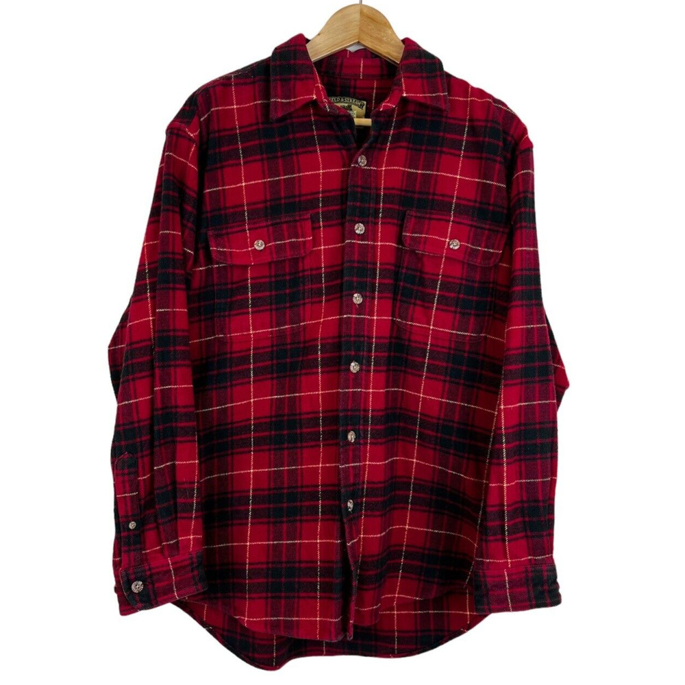 Vintage Field & Stream Heavy Cotton Flannel‎ Men's Med Buffalo Plaid Shirt Red